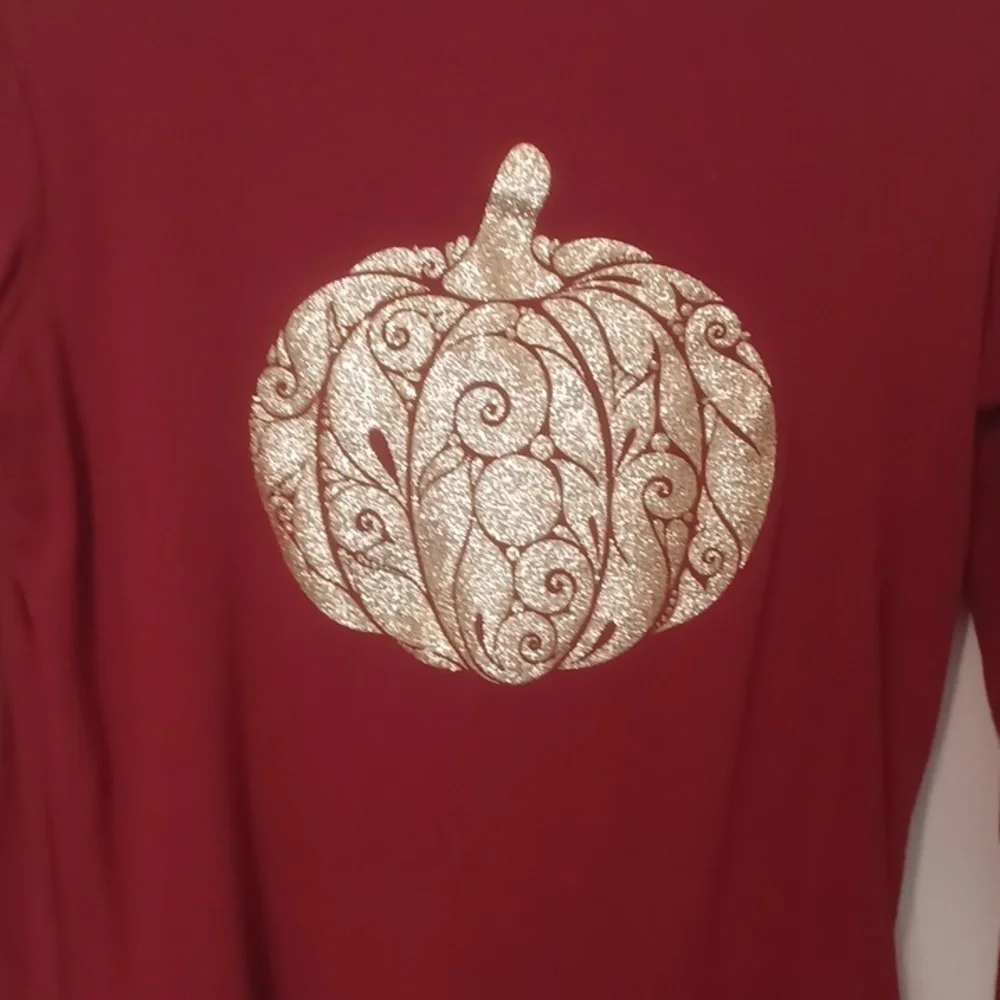 -- Long Sleeve Top with Gold Pumpkin Design - Picture 4 of 10
